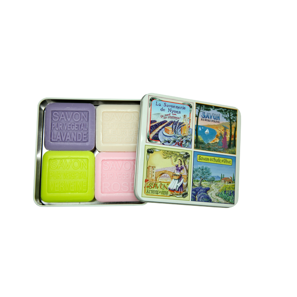 Boite métal décor avec 4 savons
